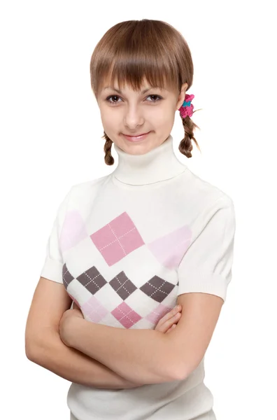 Beautiful girl with pigtail — Stock Photo, Image