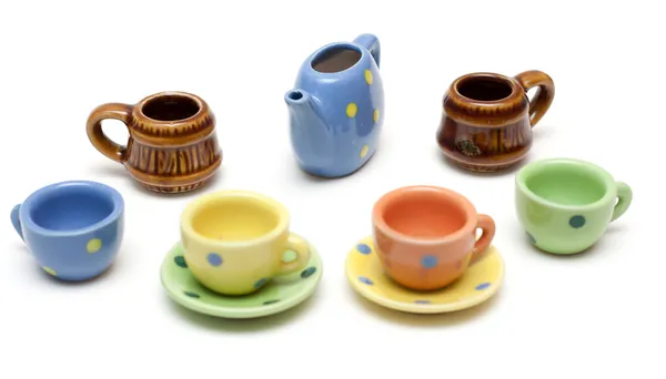 Set of the varicoloured ceramic dishes — Stock Photo, Image