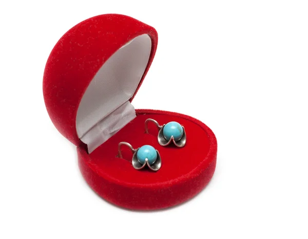 Red box with earring — Zdjęcie stockowe