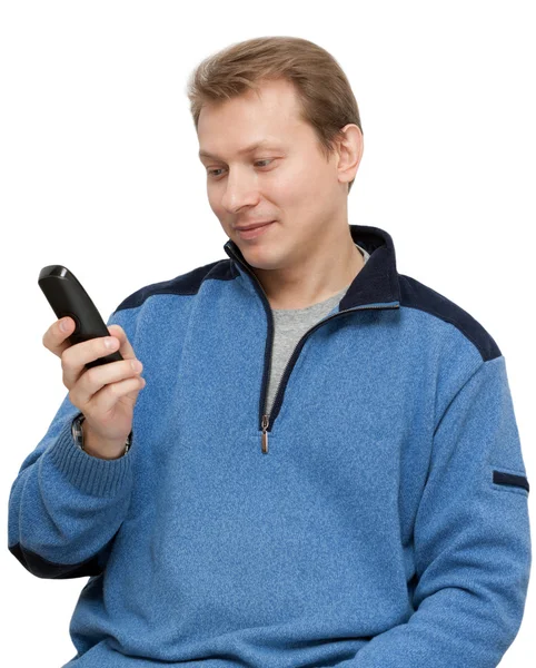 Férfi telefonnal a kezében — Stock Fotó