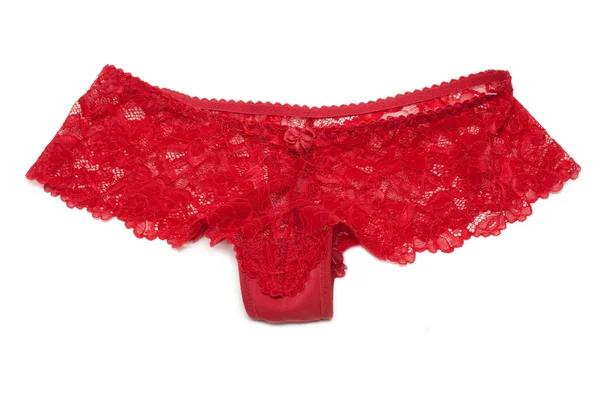 Vermelho lacy calcinha no fundo branco — Fotografia de Stock