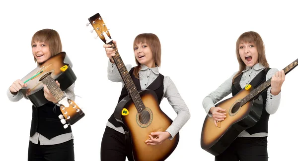 기타 포즈의 기타와 소녀 — 스톡 사진