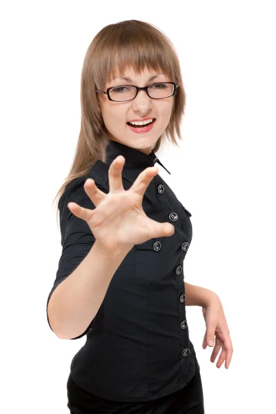 Girl bespectacled shows passion — Stock Photo, Image