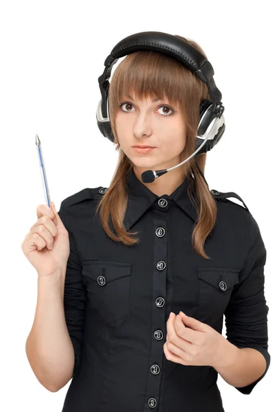 Grl in earphone with mike — Stock Photo, Image