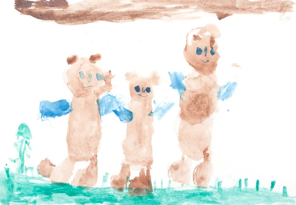 Copilul desenează trei urși — Fotografie, imagine de stoc