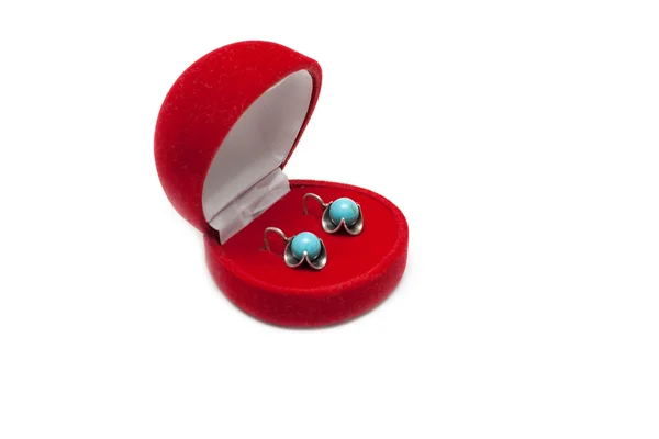 Red box with earring — Zdjęcie stockowe