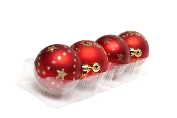 Rode cristmas ballen in rij — Stockfoto