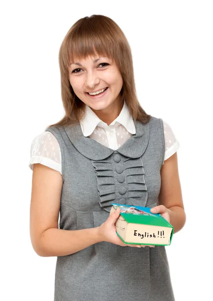 Young girl with dictionary english — Stock Photo, Image