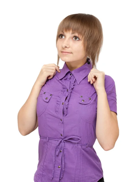 Młoda dziewczyna w bluzka fiolet — Zdjęcie stockowe