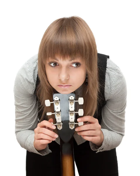 Portrait young girl with guitar — Stock Photo, Image