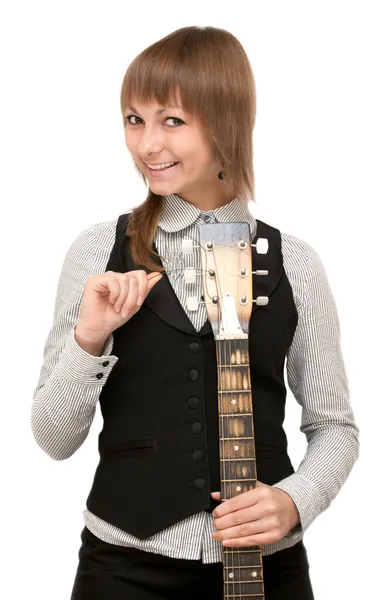 Mladá dívka s kytarou v ruce — Stock fotografie