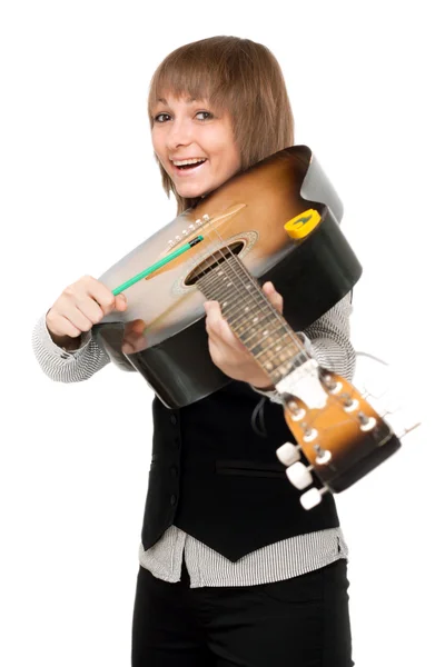 Mladá dívka s kytarou — Stock fotografie