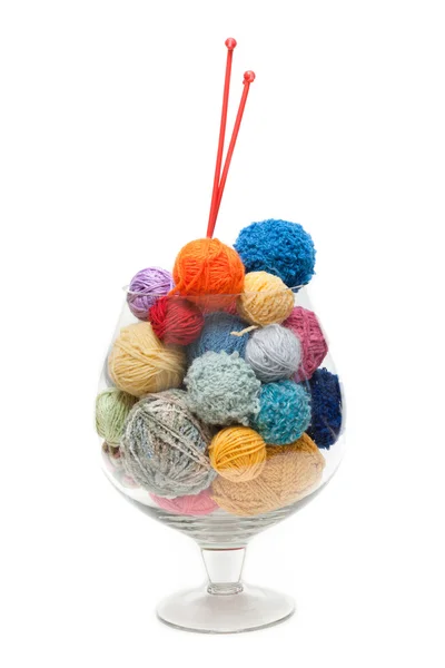 Glass with ball for knitting — Stock Photo, Image