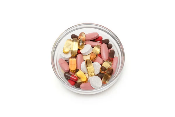Разноцветные таблетки и капсулы — стоковое фото