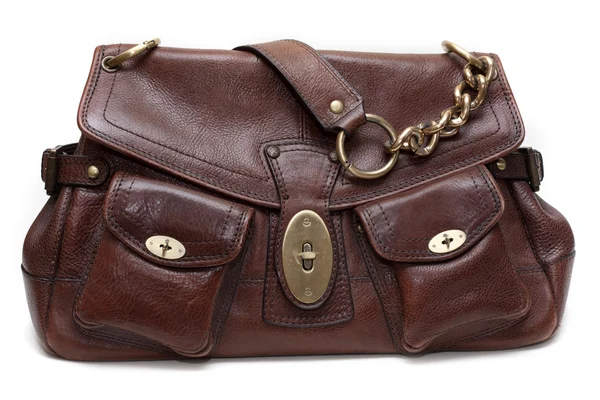 Vackert brunt läder feminina väska — Stockfoto