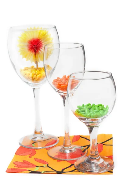Three glasses with colour sweetmeat — Stock Photo, Image