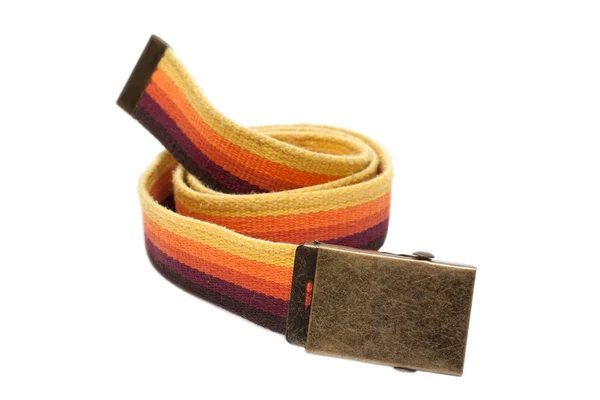 Kolorowe paski tkaniny Mosiężna klamra — Zdjęcie stockowe