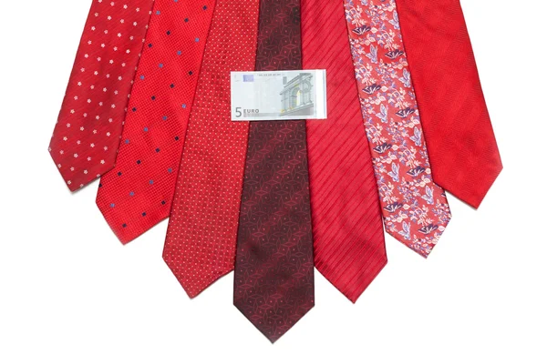 Five euro on red tie — Stock Photo, Image