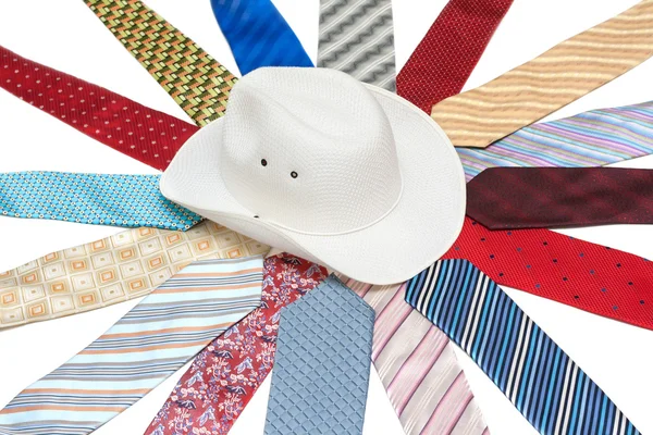 Vit hatt på slips — Stockfoto