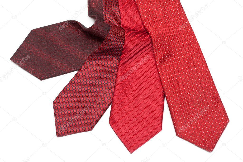 Four male ties, red and crimson