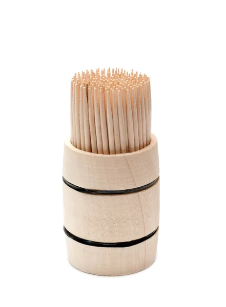 Birch of the toothpick in wooden cask — Stock Photo, Image