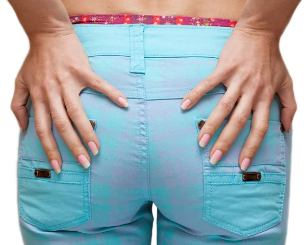 Prist feminino em jeans azuis — Fotografia de Stock