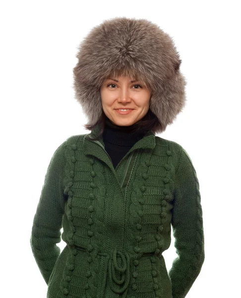 Girl in fur hat — Stock Photo, Image