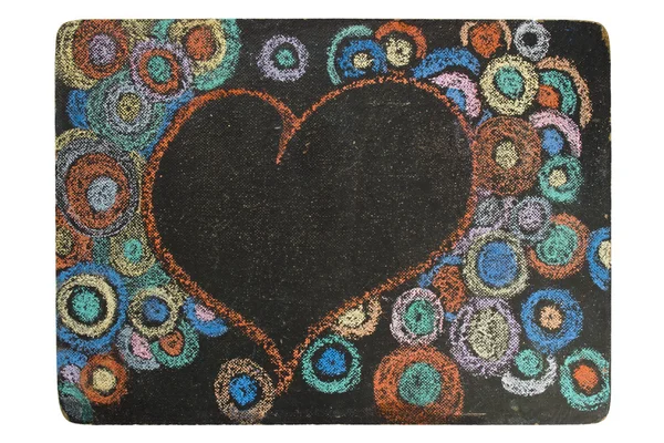 stock image Heart and circles on black chalkboard