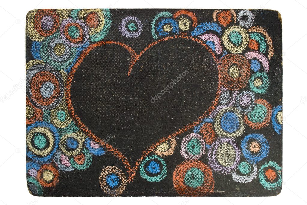 Heart and circles on black chalkboard