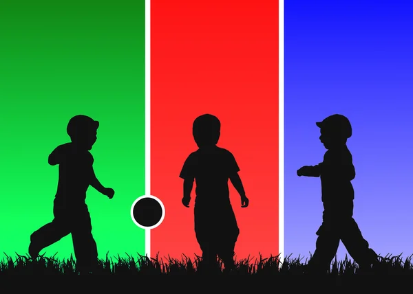 Ciğeri de günbatımı üzerinde çocuklar oyun topu — Stok fotoğraf
