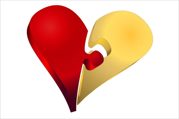 3d яскраво-червона головоломка золоті серця — стоковий вектор
