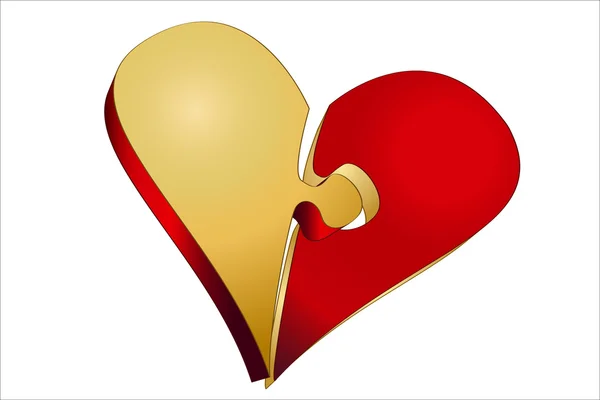 3D φωτεινό κόκκινο παζλ χρυσές καρδιές — Διανυσματικό Αρχείο