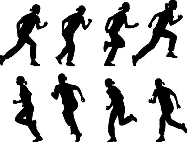 Girl running silhouettes clipart