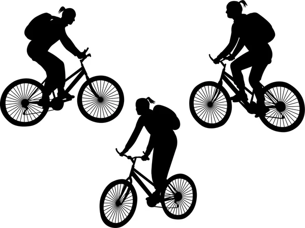 Flicka ridning cykel silhuetter — Stock vektor