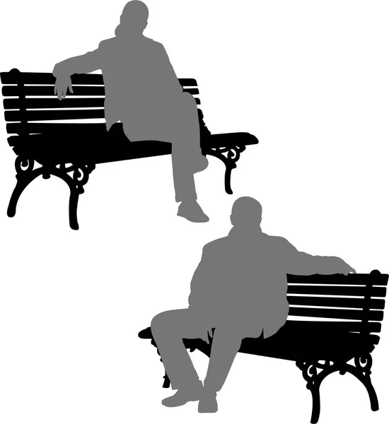 男と女、公園のベンチに座っています。 — ストックベクタ