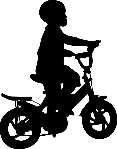 Niño montar silueta bicicleta — Vector de stock