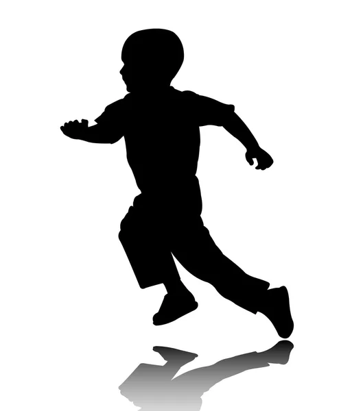 Niño corriendo silueta — Vector de stock