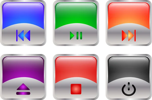 Parlak multimedya düğmeleri — Stok Vektör