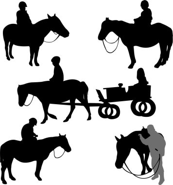 Children riding horses clipart
