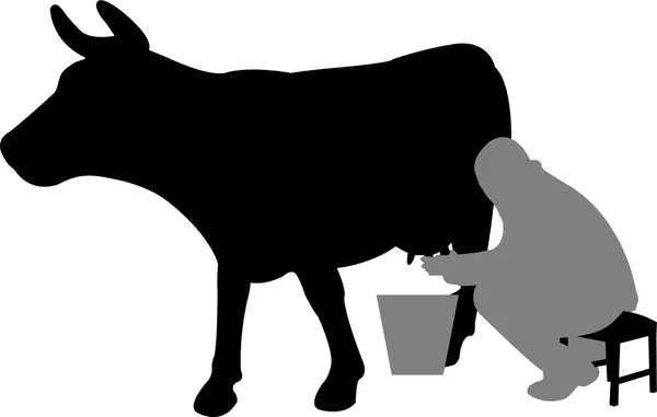 Mann melkt eine Kuh — Stockvektor