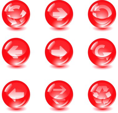 Set red glass vector button with arrows clipart