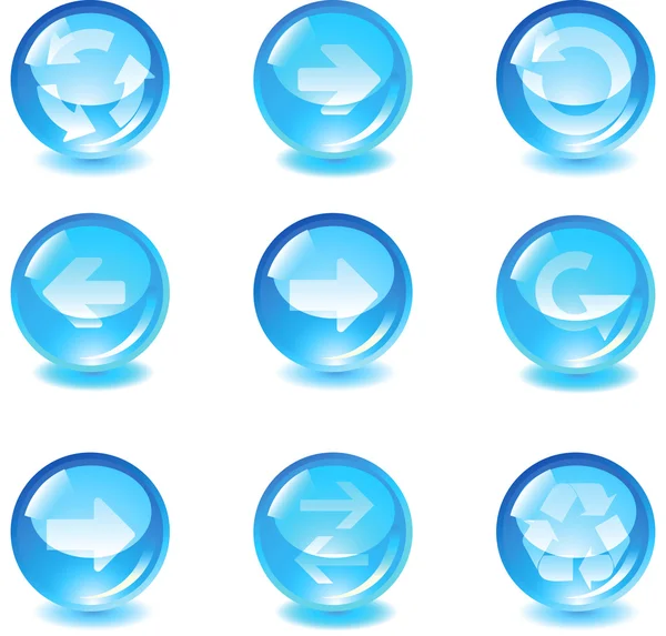 Ange blått glas vektor knappen med pilarna — Stock vektor