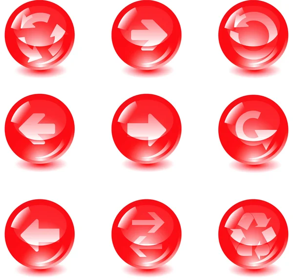 Set red glass vector button with arrows — Stock Vector