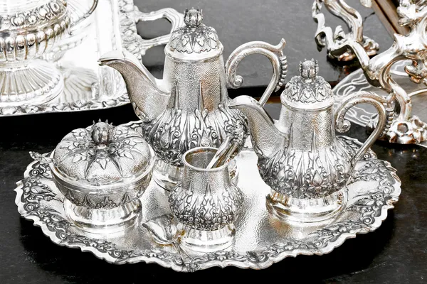 Conjunto de chá de prata — Fotografia de Stock