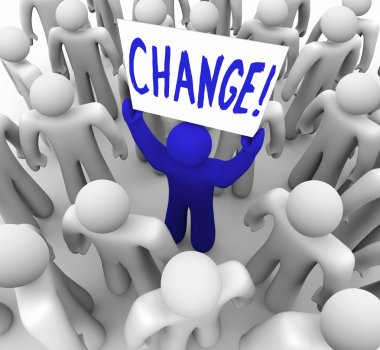 Change - Person Holding Sign in Crowd clipart