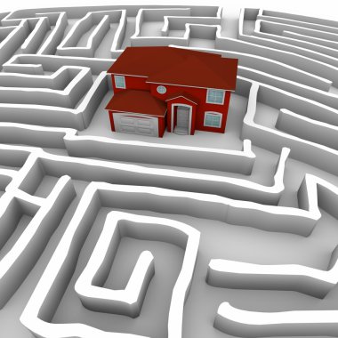 Red Home in Maze - Find Path to Ownership clipart