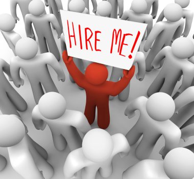 Person Holding Hire Me Sign in Crowd clipart