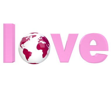 Pink Word Love with Planet Earth clipart