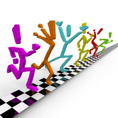 Photo Finish - Runners Cross Finish Line Togethe clipart