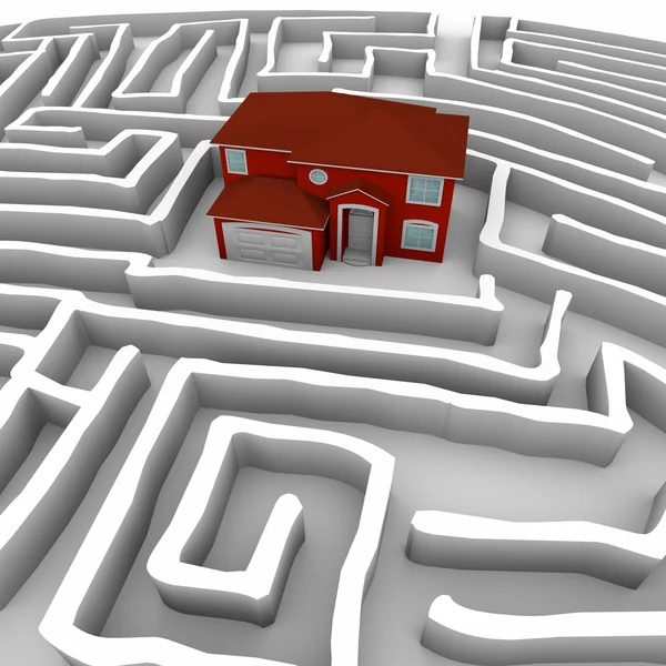 Red Home in Maze - Trovare la strada per la proprietà — Foto Stock